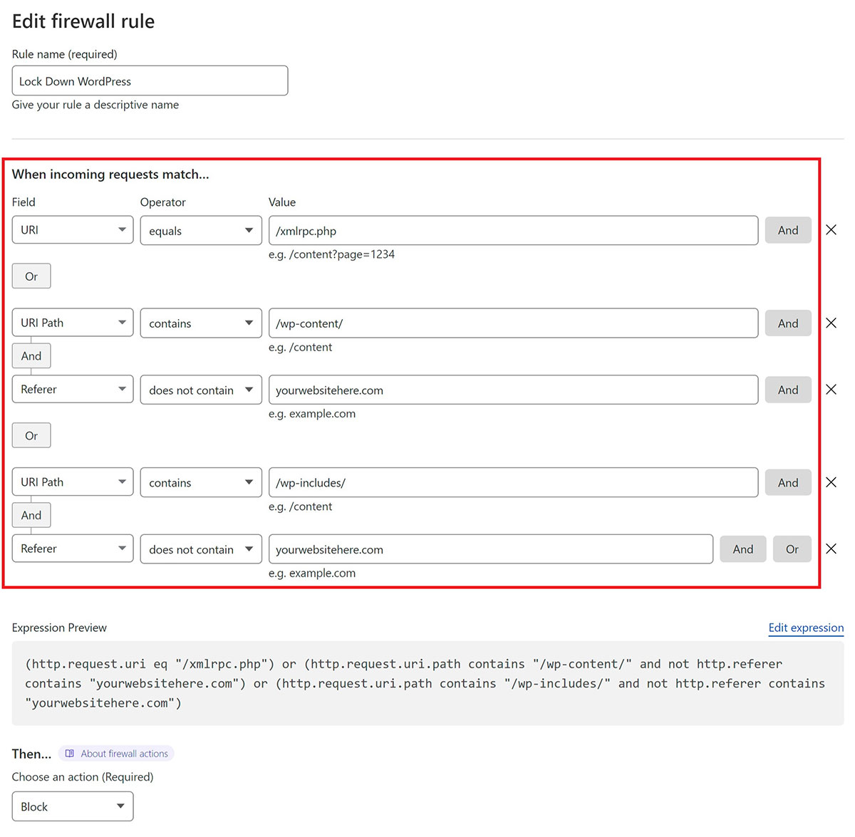 Cloudflare firewall rules настройка